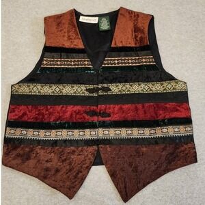 Sheri e Vest Womens Large Multicolor Velvet Brocade Frog Closure Boho V Neck
